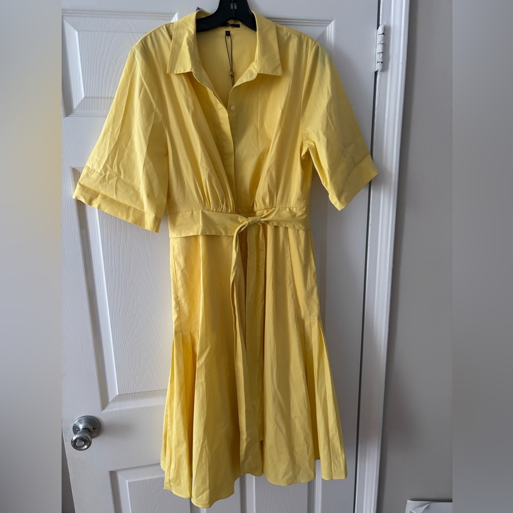 Kobi Halperin Butter Yellow Button Down Pleated Midi Dress